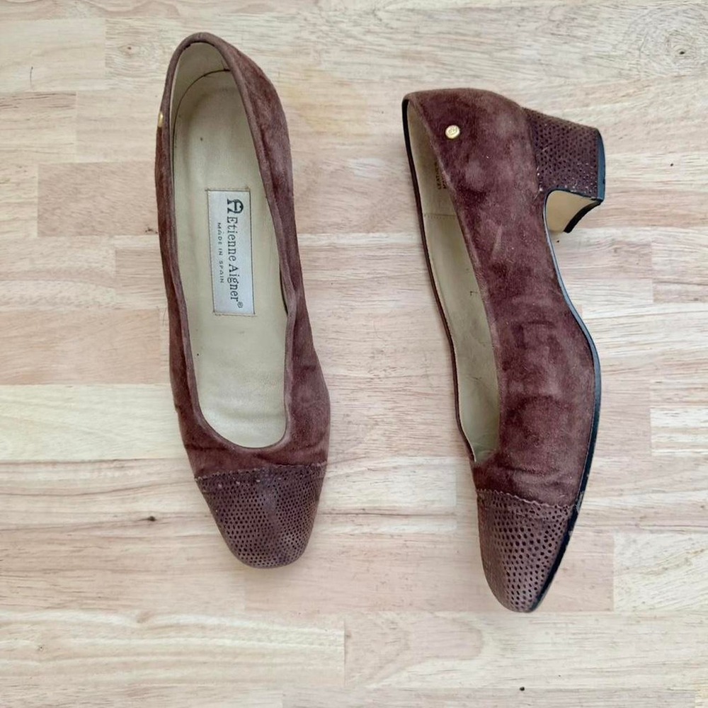 Vintage 90s Chocolate Brown Kitten Heel Snakeskin Square toe python size 7